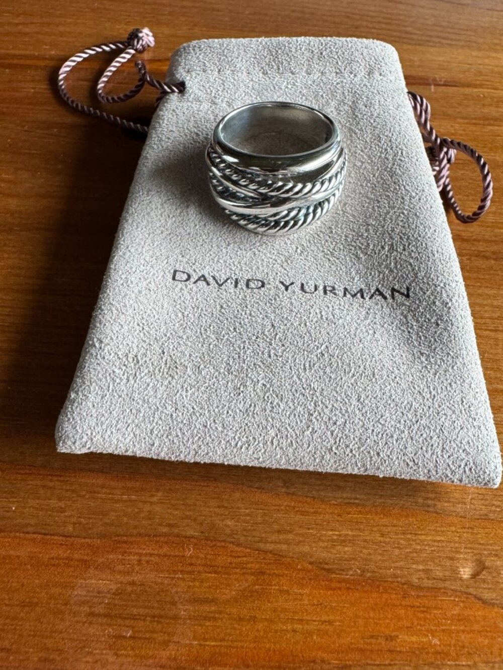 David Yurman Wide CrossOver Sterling Silver Cable Band Ring Size 9.5 and Pouch
